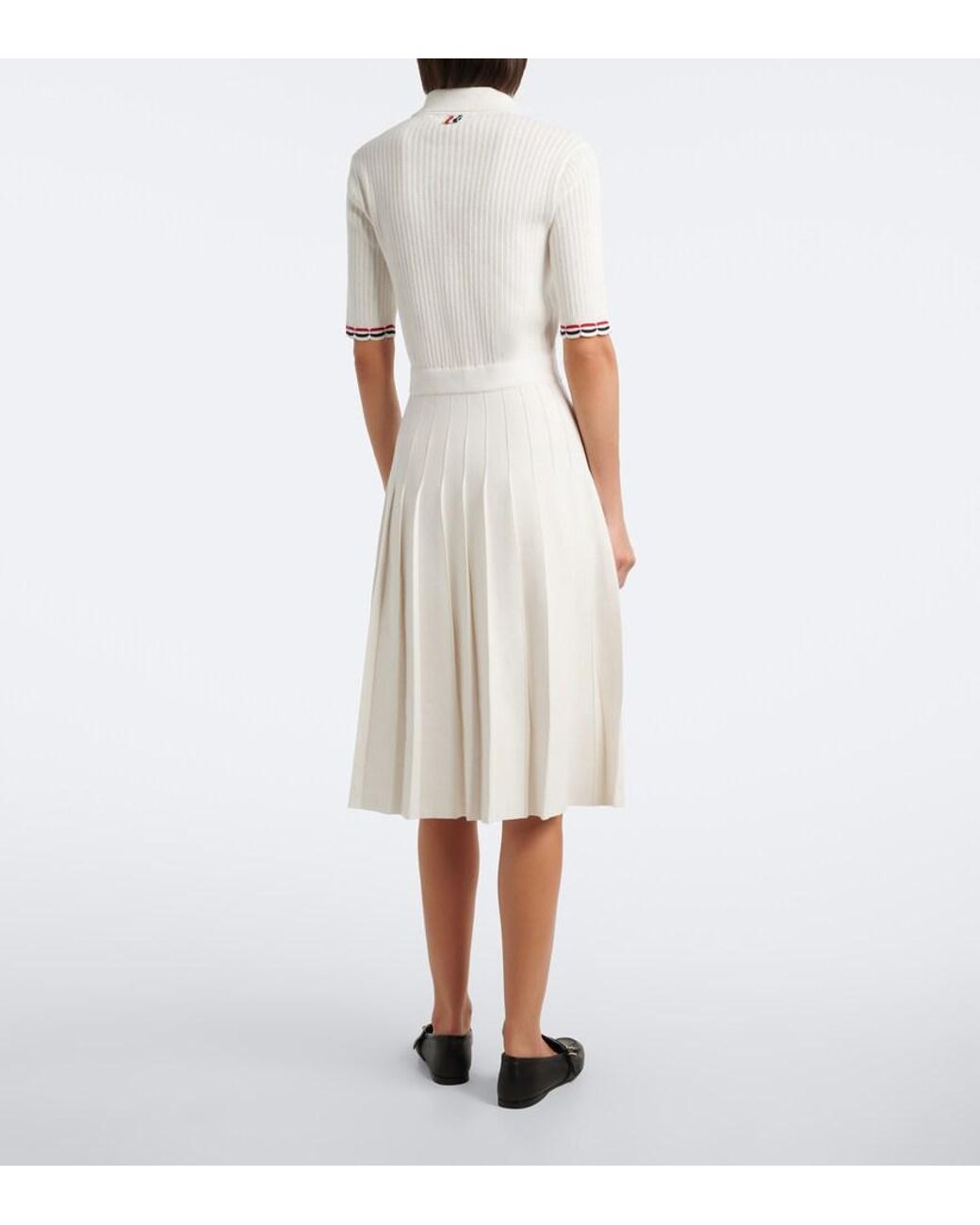 Thom Browne White Ribbed-Knit Pointelle Cotton Polo Dress
