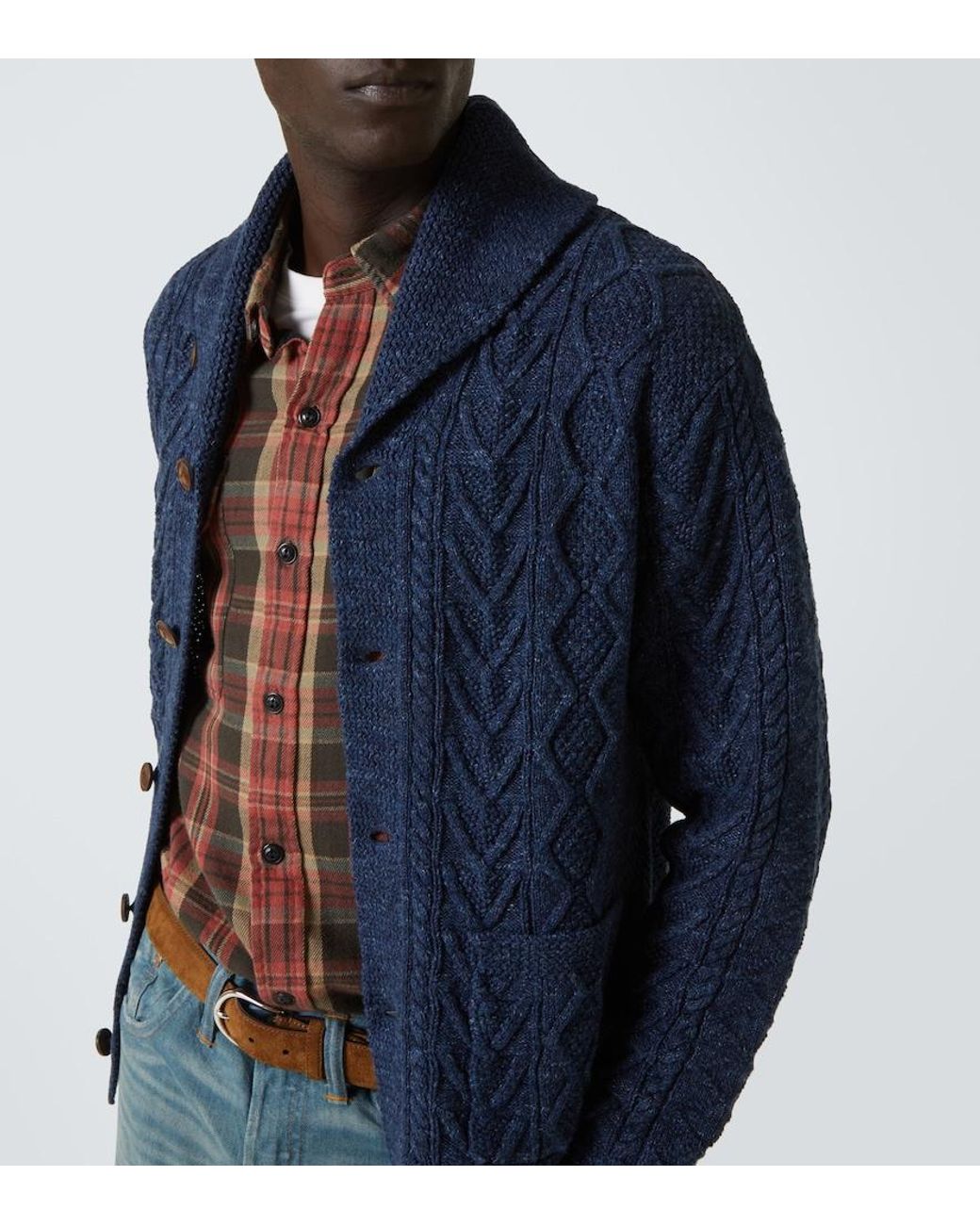 RRL Blue Cable-Knit Cotton Cardigan for men