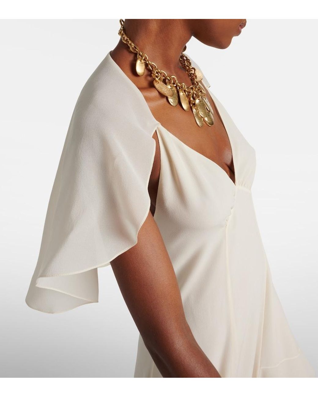 Chloé White Silk Chiffon Midi Dress
