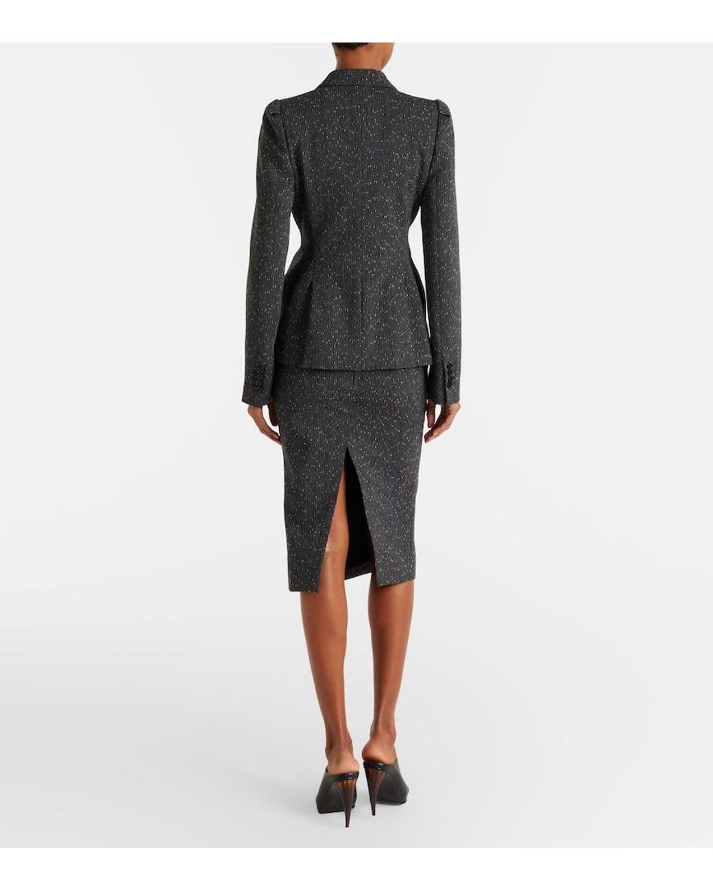 McQueen Black Pinstripe Wool Tweed Pencil Skirt