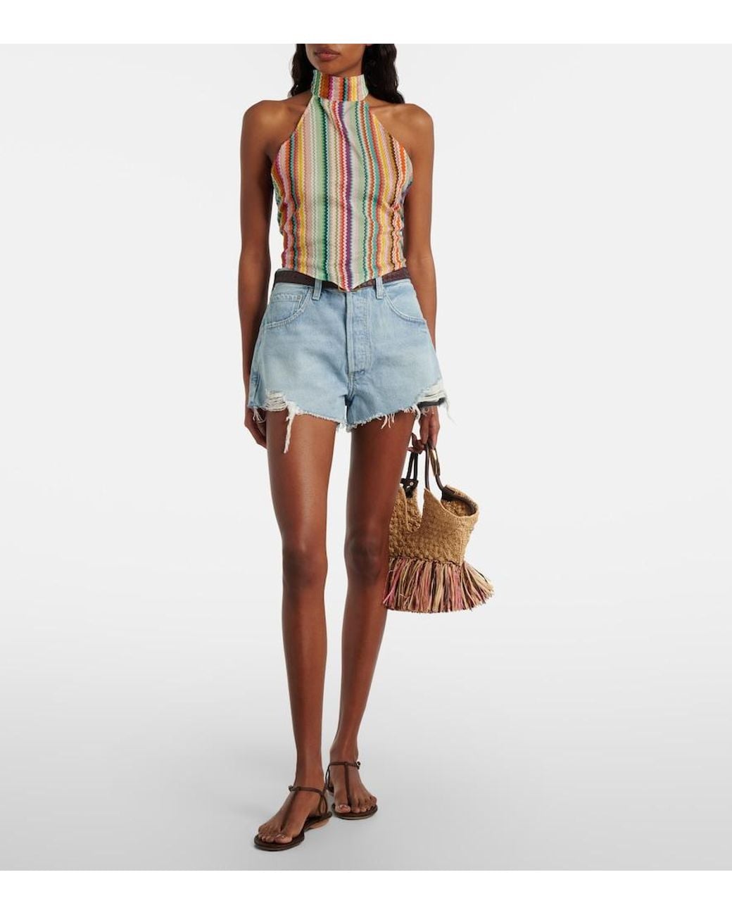 Missoni Multicolor Striped Halterneck Cotton And Silk Top
