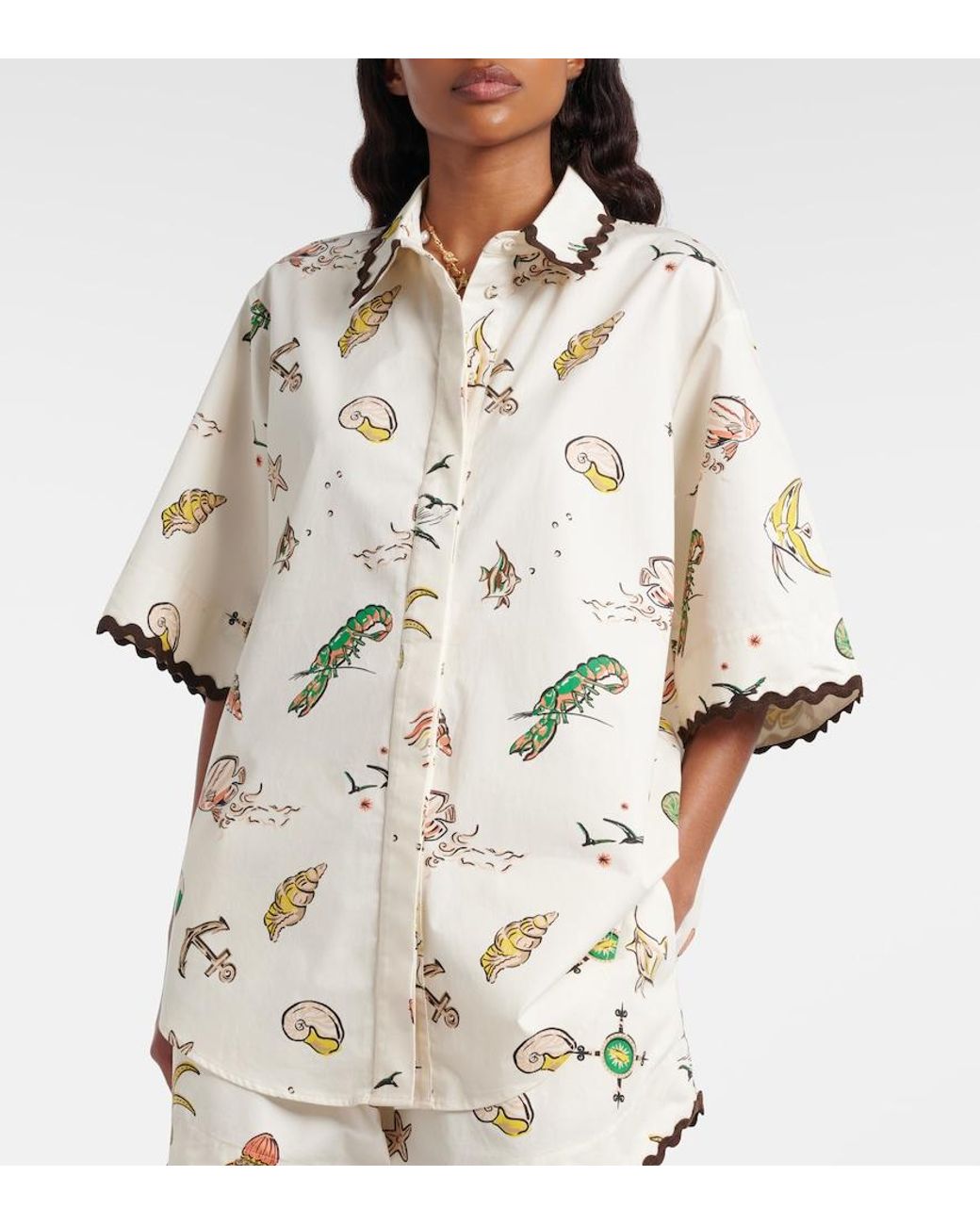 ALÉMAIS Metallic Printed Oversized Cotton Shirt