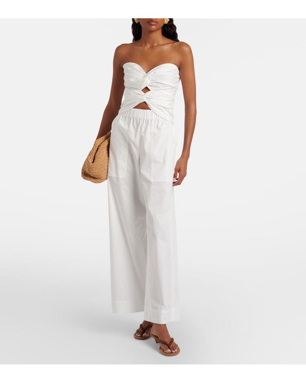 Jonathan Simkhai White Cornelia Cutout Ruched Cotton-Blend Top