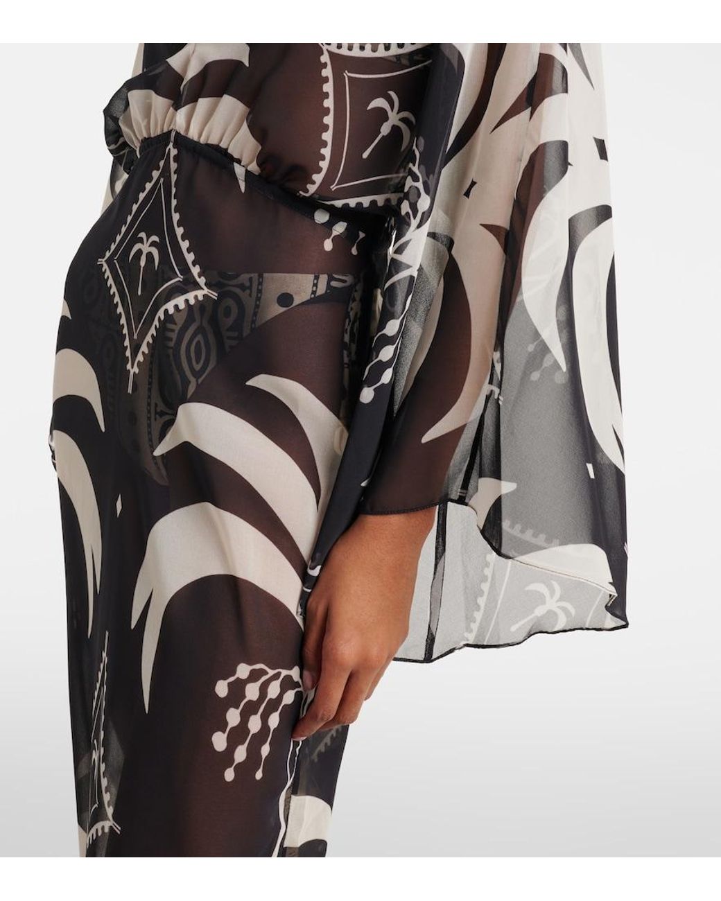Johanna Ortiz Gray Printed Sheer Beach Cover-Up