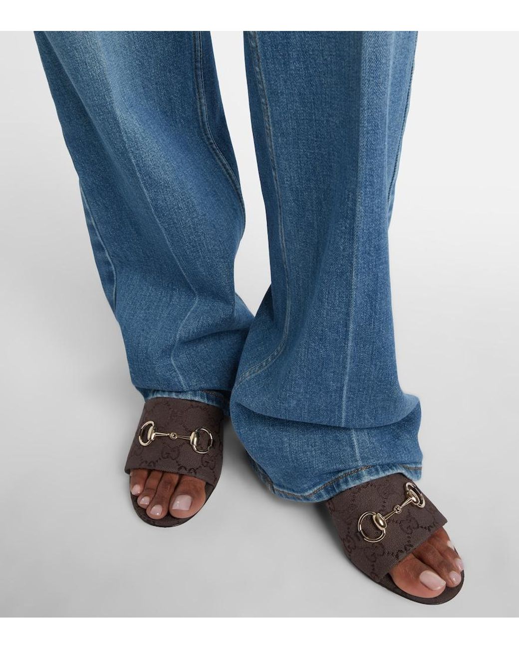 Gucci Black Horsebit Gg Canvas Mules
