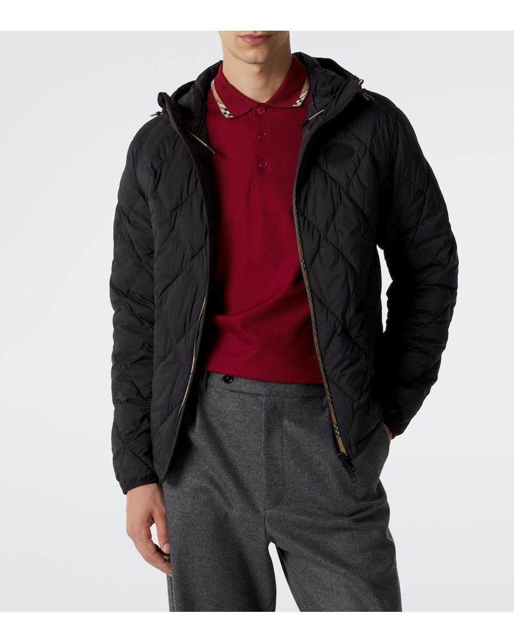 Burberry Black Check Hooded Quilted Jacket for men