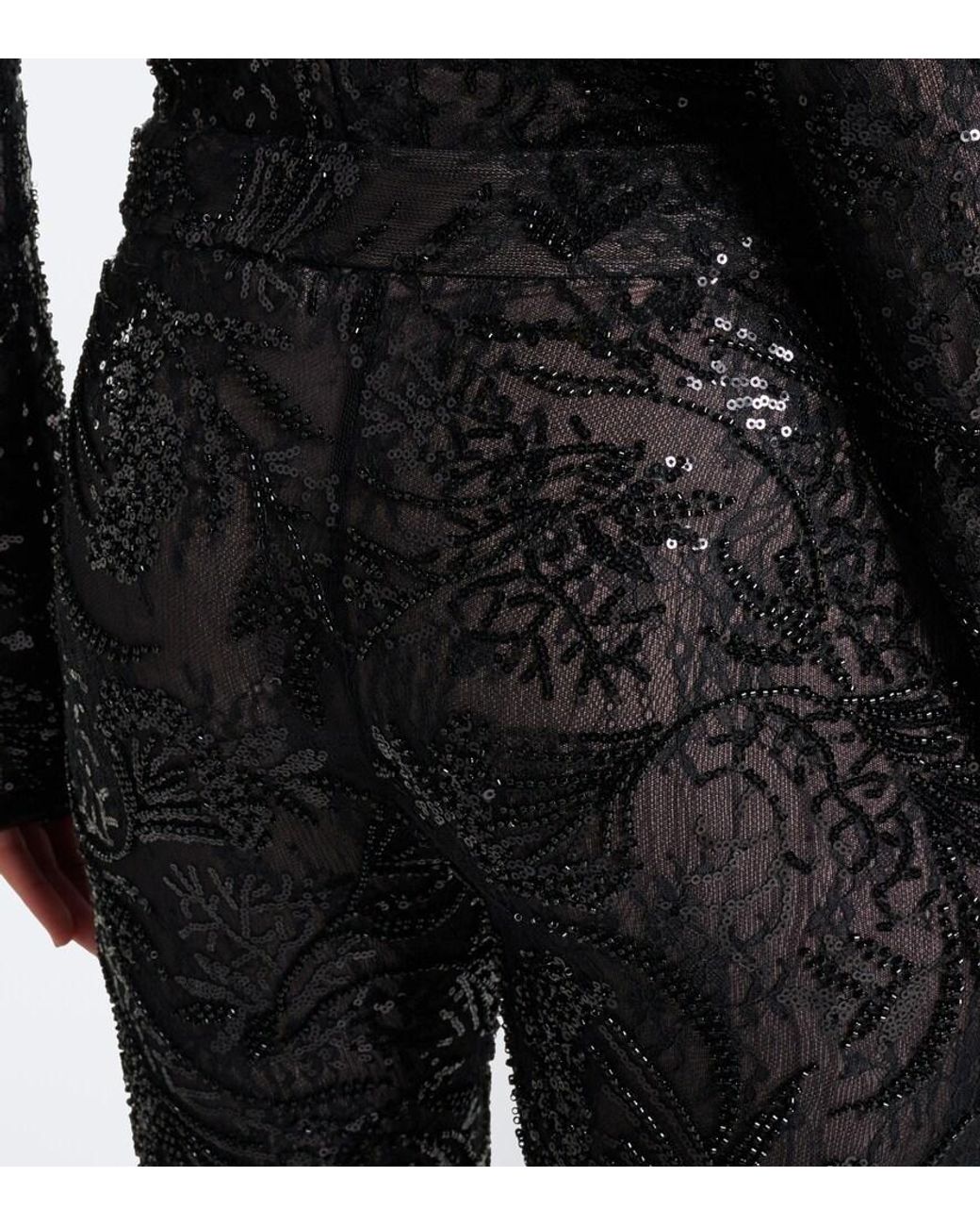 The New Arrivals Ilkyaz Ozel Black Meihua Sequined Flared Pants