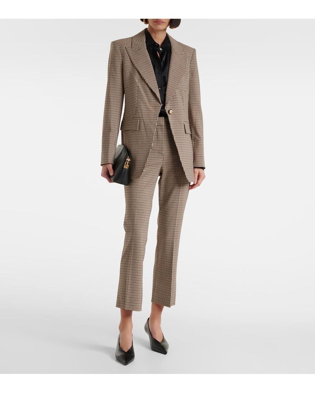Veronica Beard Gray Arte Houndstooth High-Rise Cropped Pants