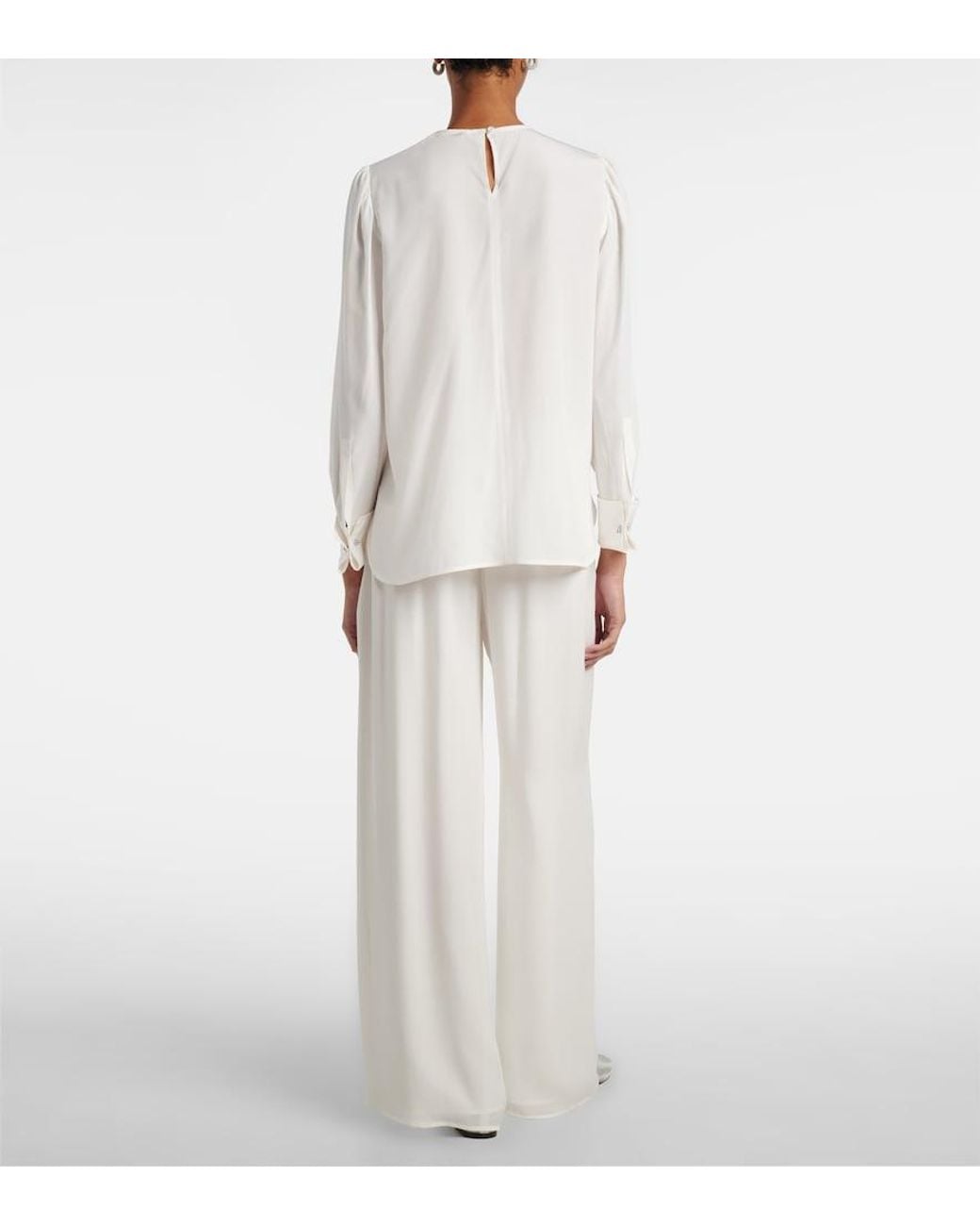 Oscar de la Renta White Mid-Rise Silk Straight Pants