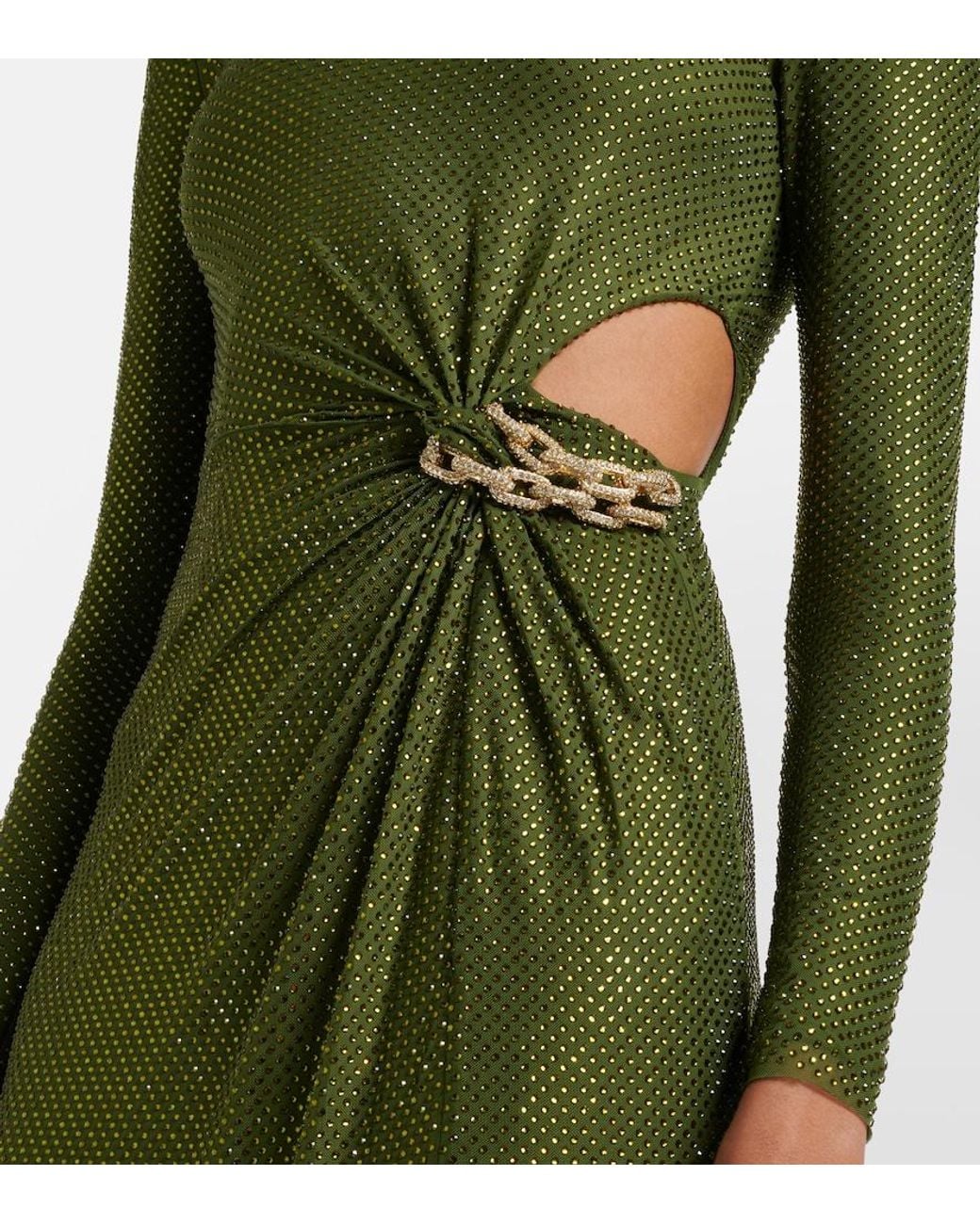 Self-Portrait Green Rhinestone-Embellished Maxi Dress
