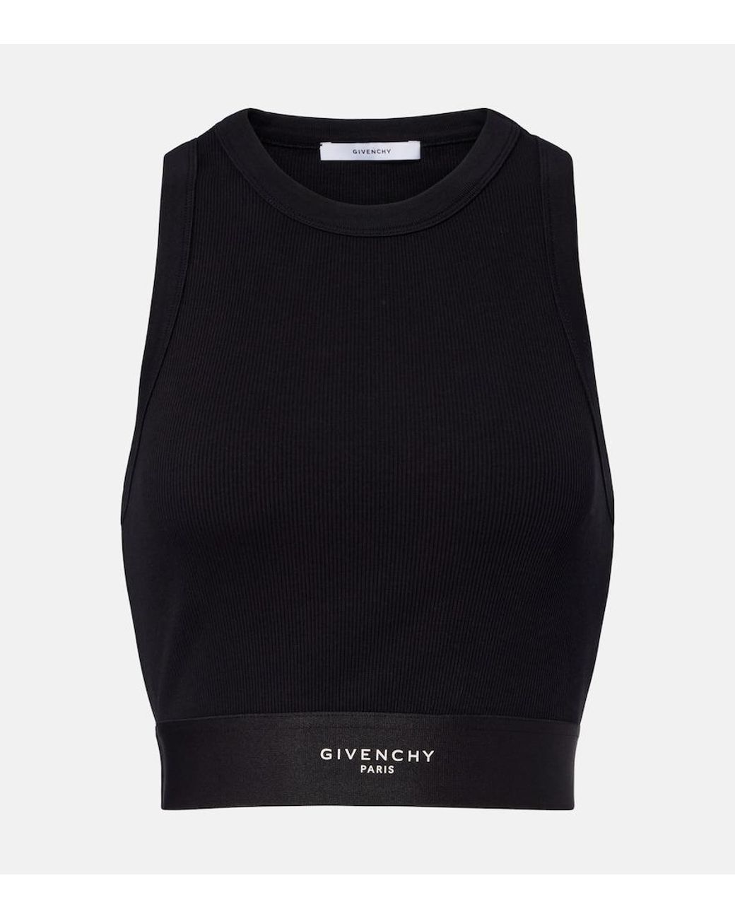 Givenchy Blue Logo Ribbed-Knit Cropped Cotton Tank Top