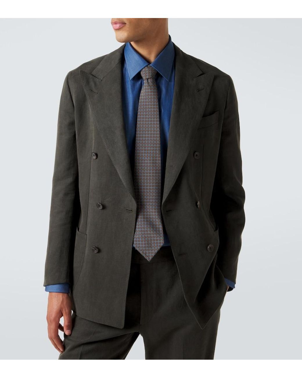 Thom Sweeney Blue Printed Silk Tie for men
