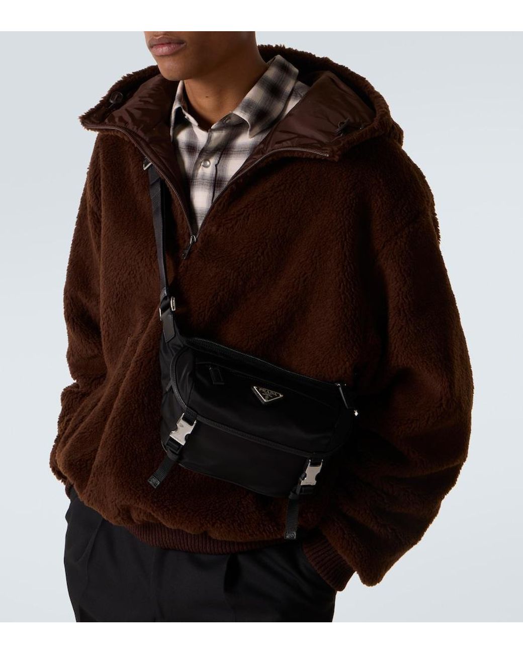 Prada Black Re-Nylon Leather-Trimmed Belt Bag for men
