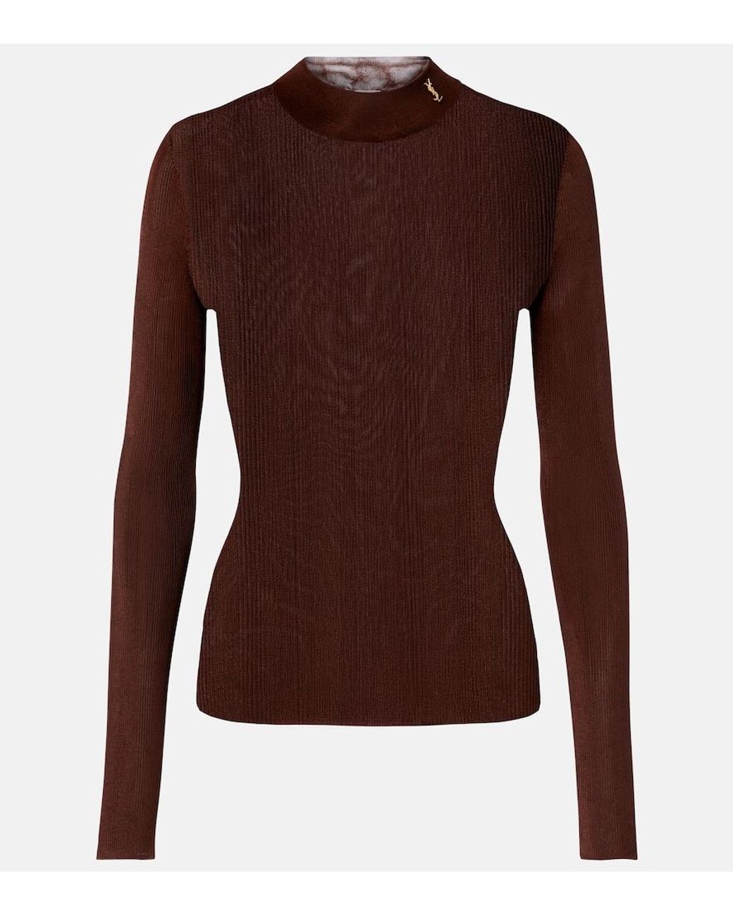 Saint Laurent Brown Ribbed-Knit Silk Sweater