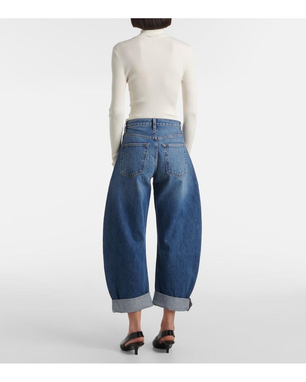 FRAME Blue The Bubble Barrel-Leg Jeans