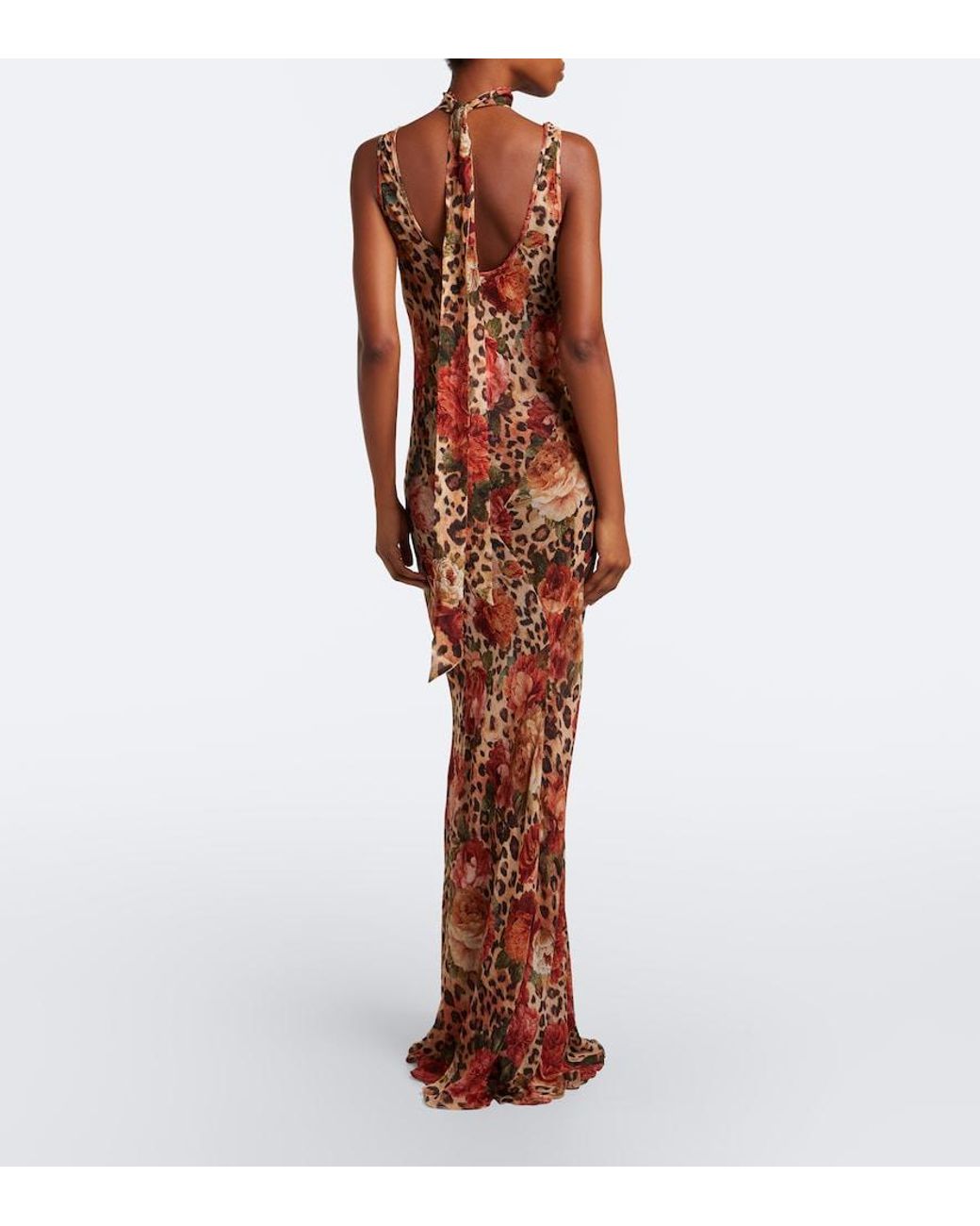 Alexandra Miro Brown Harper Scarf-Detail Printed Maxi Dress