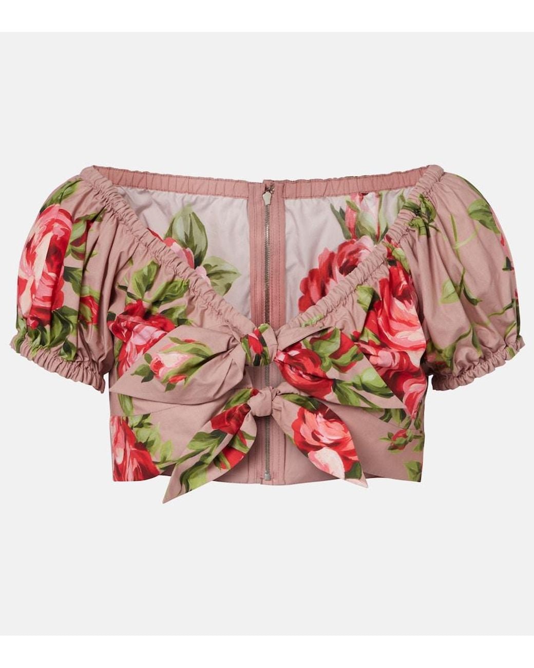 Dolce & Gabbana Pink Floral Bow-Detail Cotton Crop Top