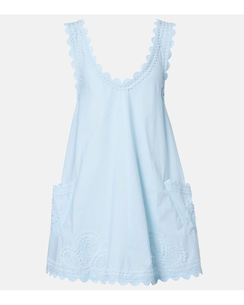 Juliet Dunn Blue Embroidered Cotton Minidress