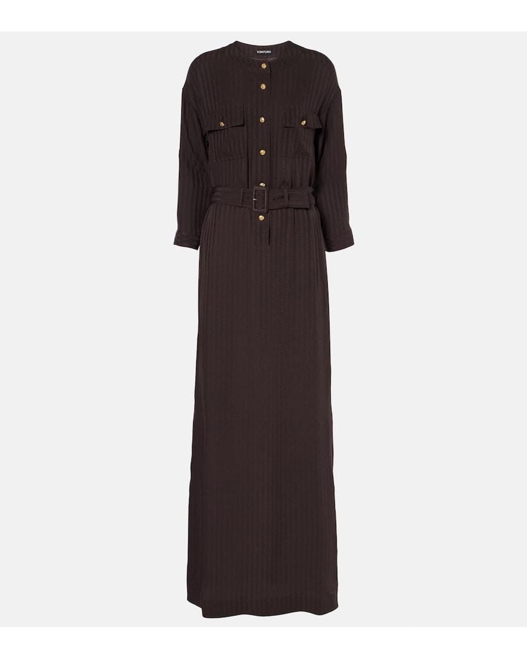 Tom Ford Brown Striped Belted Shirt Dress