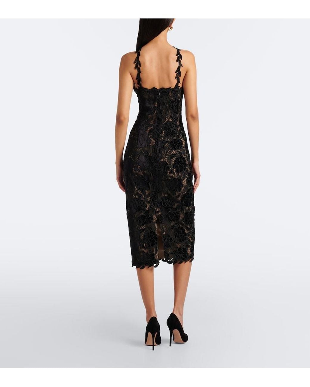 Carolina Herrera Black Guipure Lace Halterneck Cocktail Dress