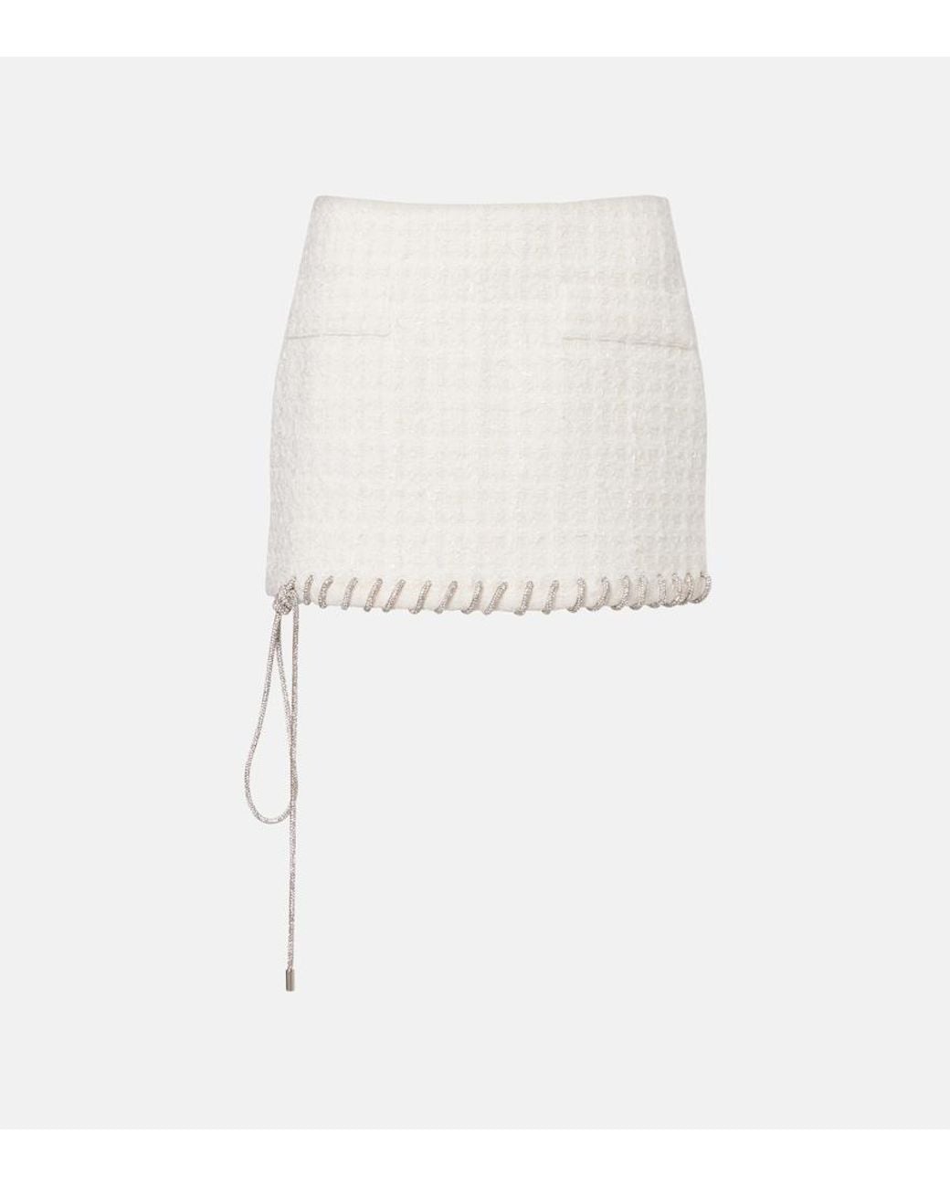 Area White Embellished Tweed Miniskirt