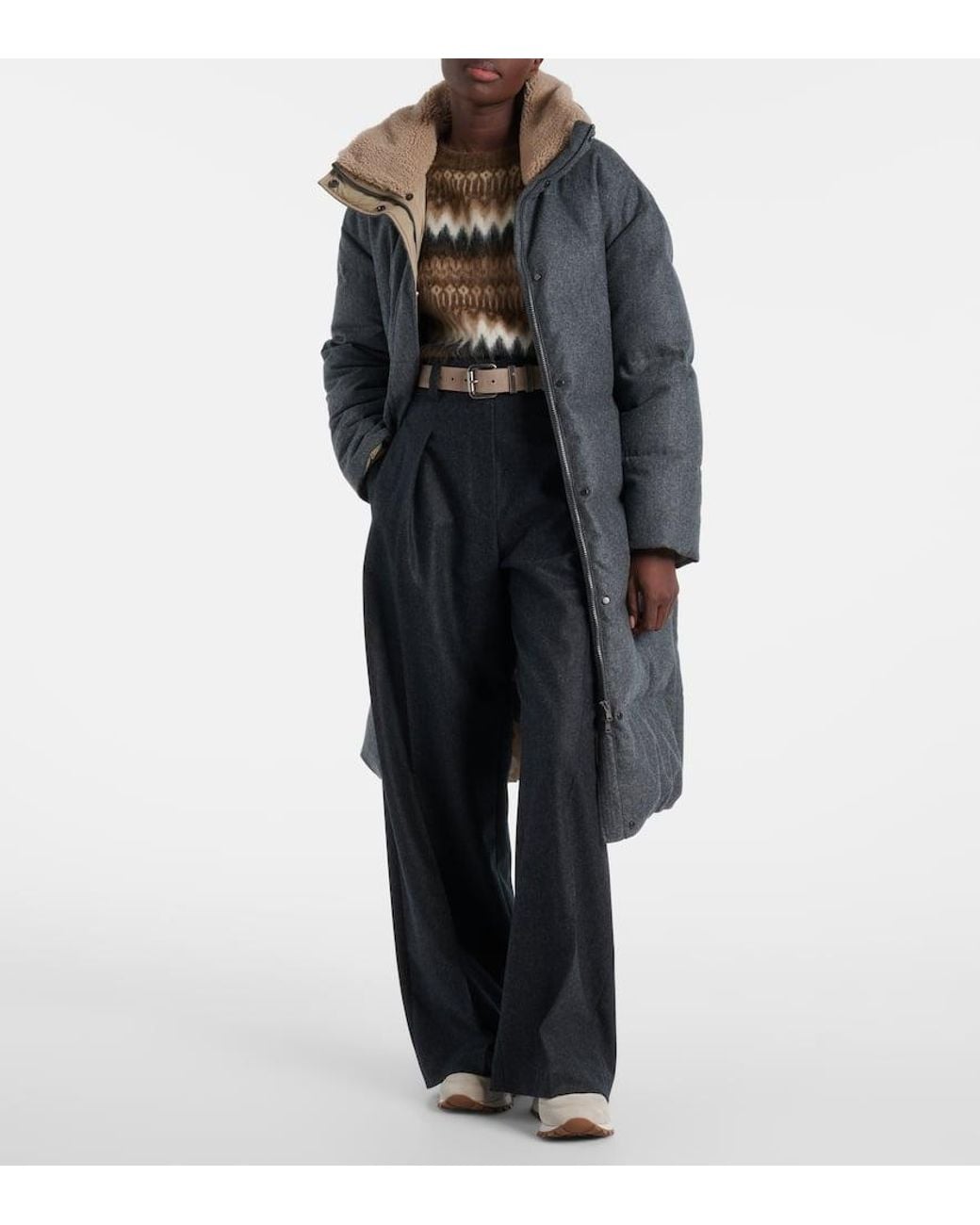 Brunello Cucinelli White Shearling-Lined Suede Low-Top Sneakers