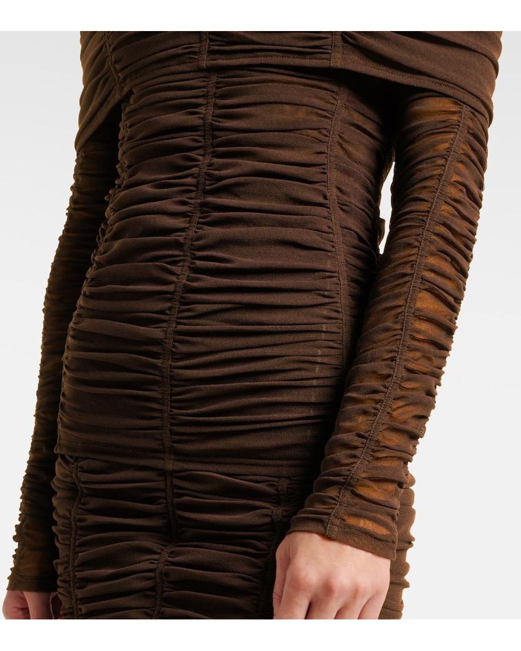 The Attico Brown Ruched Off-Shoulder Jersey Top