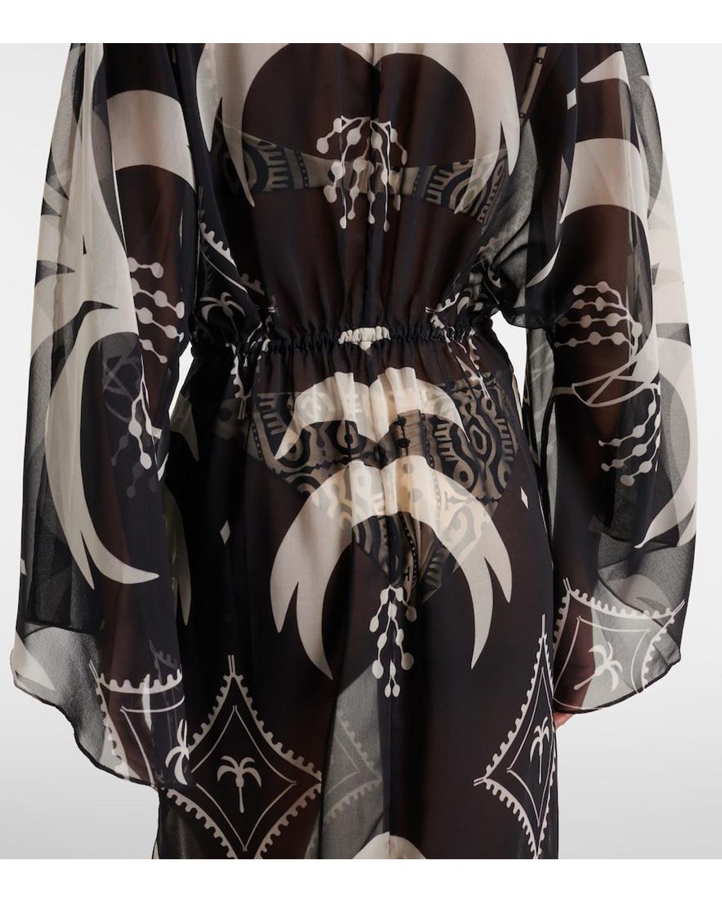 Johanna Ortiz Gray Printed Sheer Beach Cover-Up