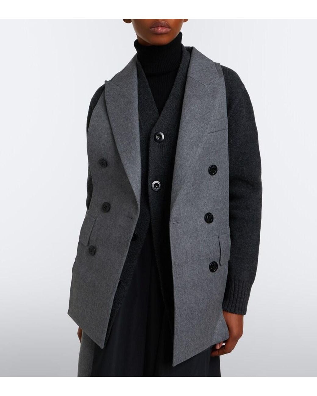 Sacai Gray Layered Wool-Blend Cardigan