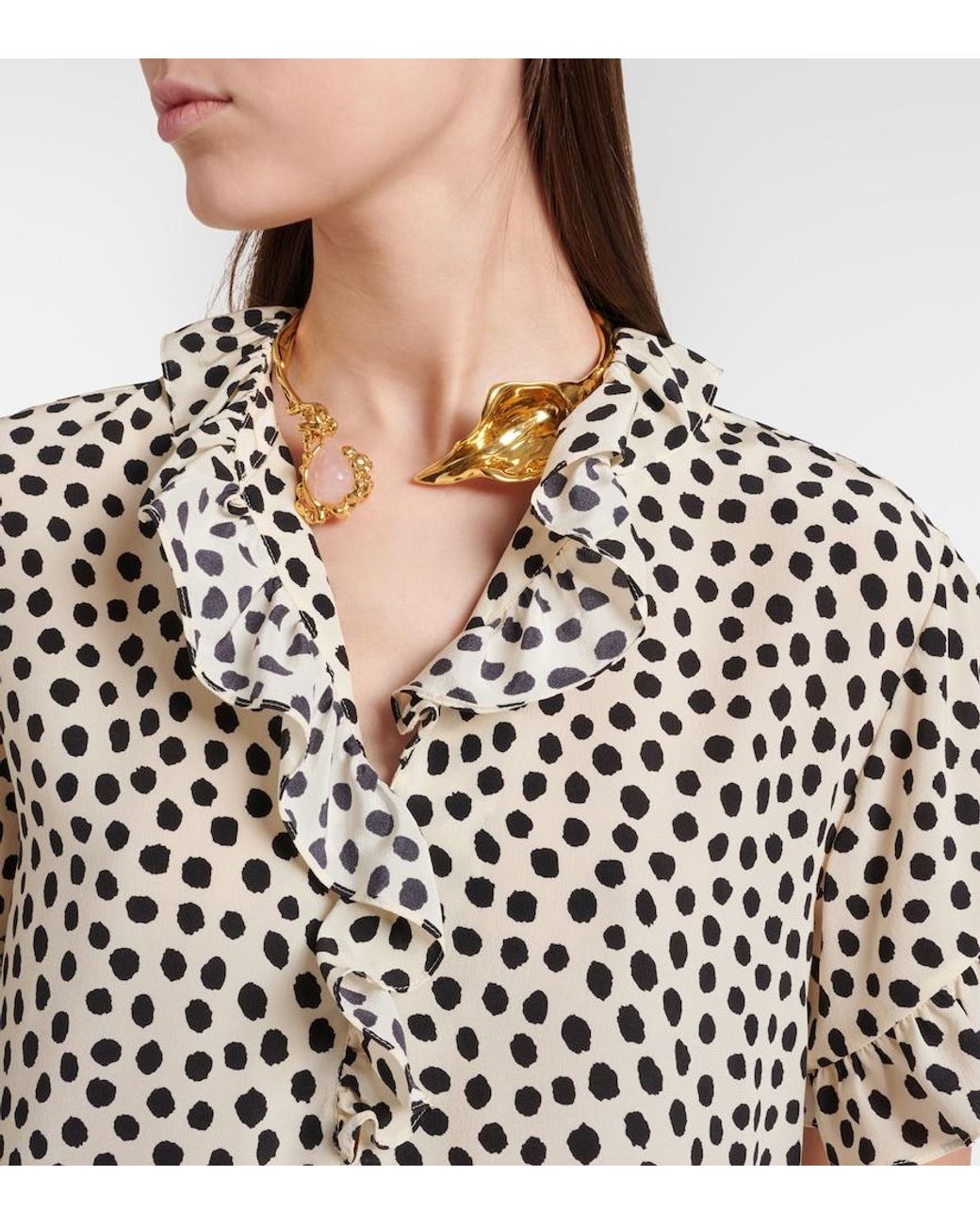 Chloé Black Polka-Dot Silk Crepe De Chine Top