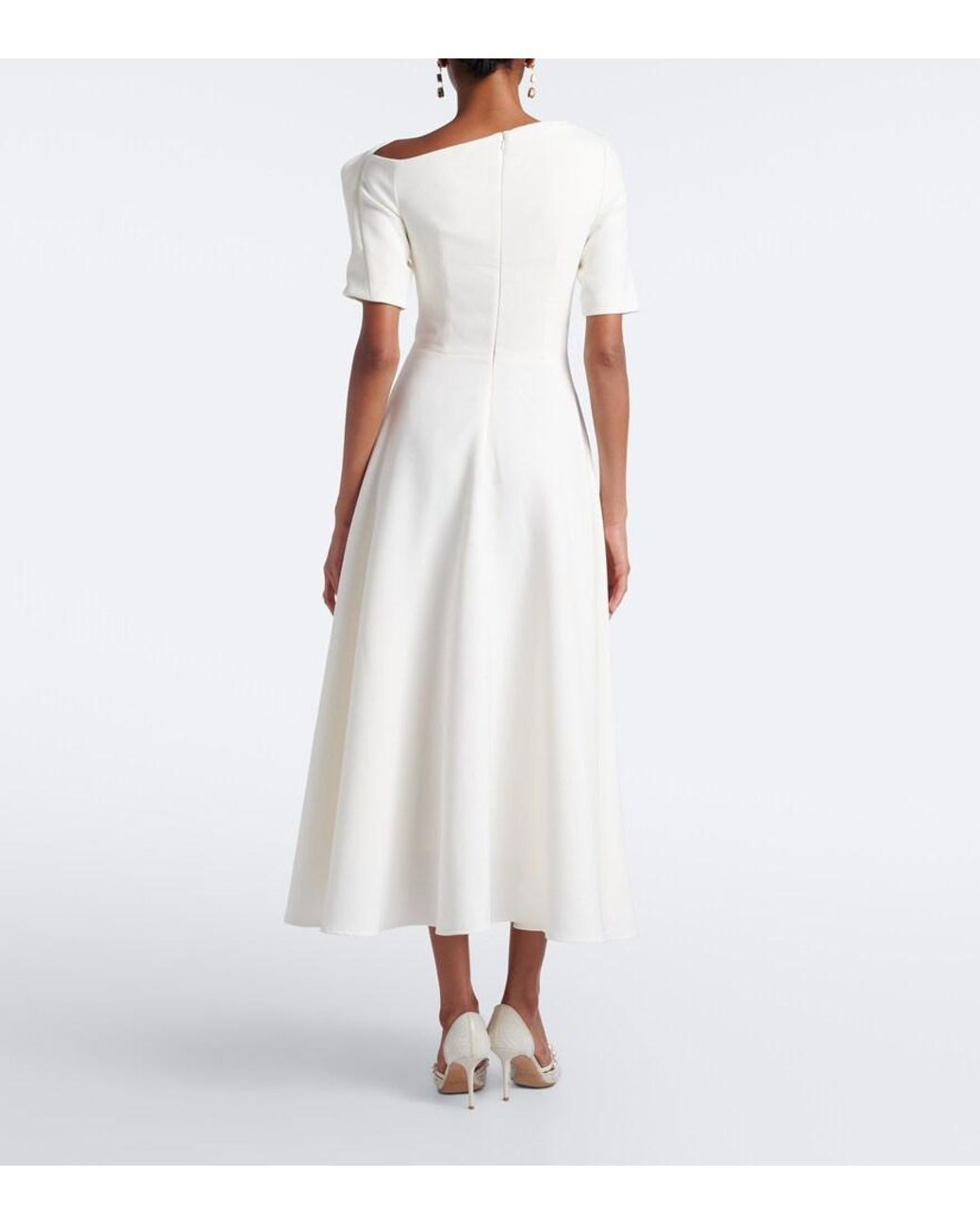 Safiyaa White Bridal Melinda Belted Crepe Midi Dress