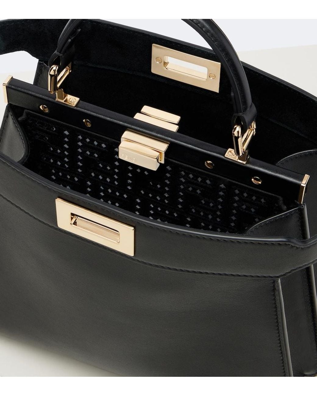 Fendi Black Peekaboo Small Leather Top-Handle Bag