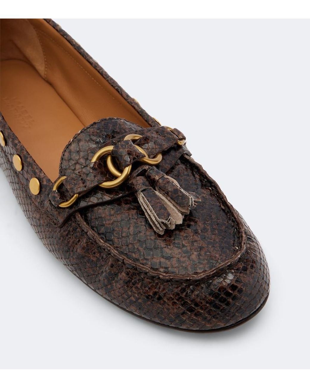 Isabel Marant Brown Faxel Snake-Effect Studded Leather Loafers
