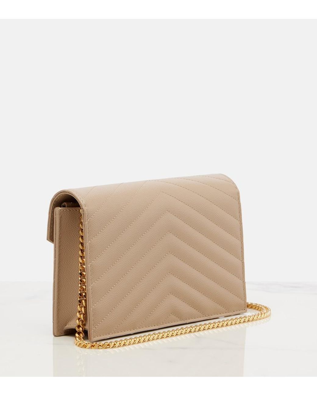 Saint Laurent White Cassandre Matelasse Envelope Leather Wallet On Chain