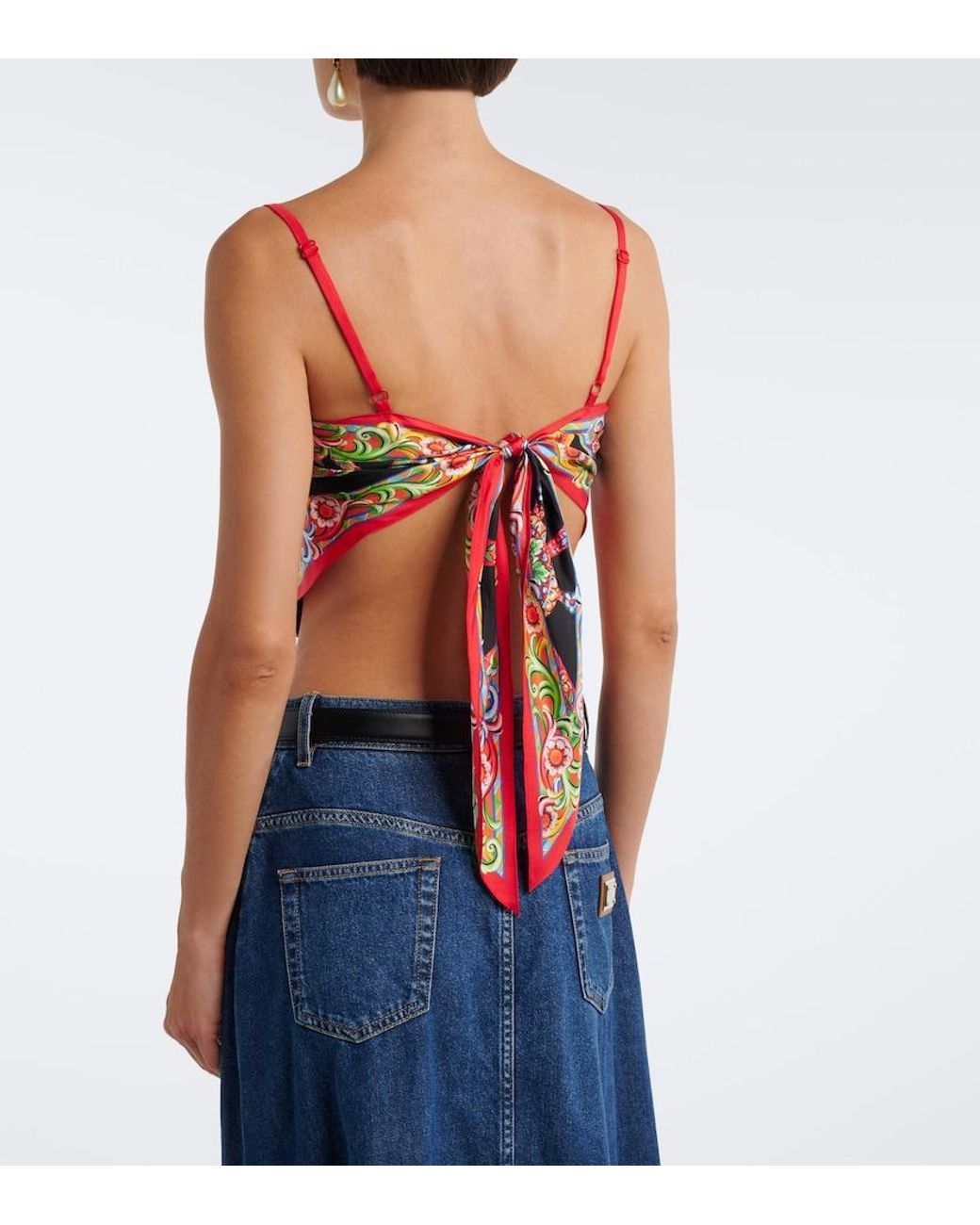 Dolce & Gabbana White Carretto Silk Twill Crop Top