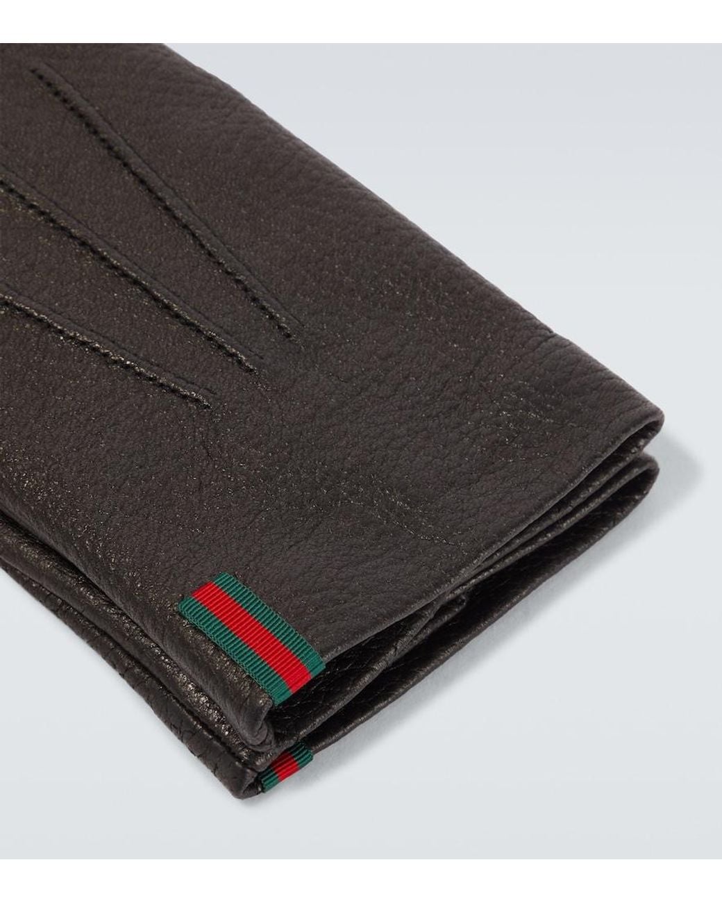 Gucci Black Web Stripe Leather Gloves for men