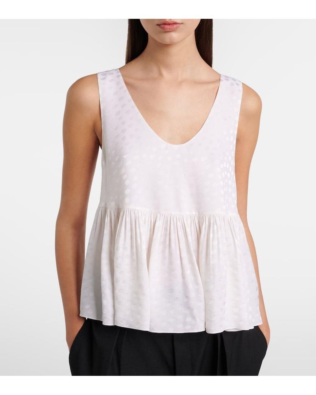 Chloé White Polka-Dot Peplum Silk Top