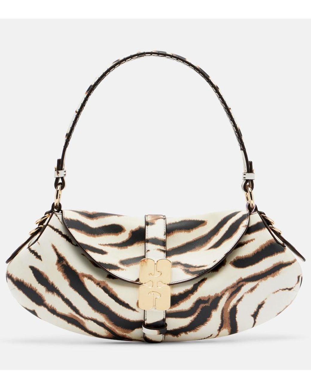 Ganni Metallic B-Kat Small Zebra-Print Shoulder Bag