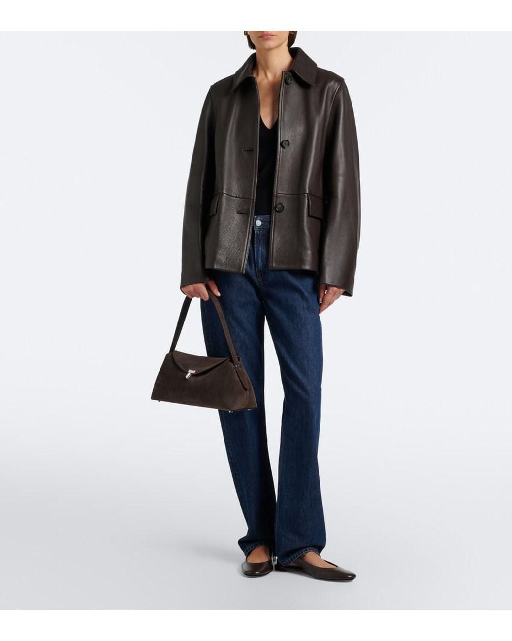Totême Black T-Lock Medium Suede Shoulder Bag