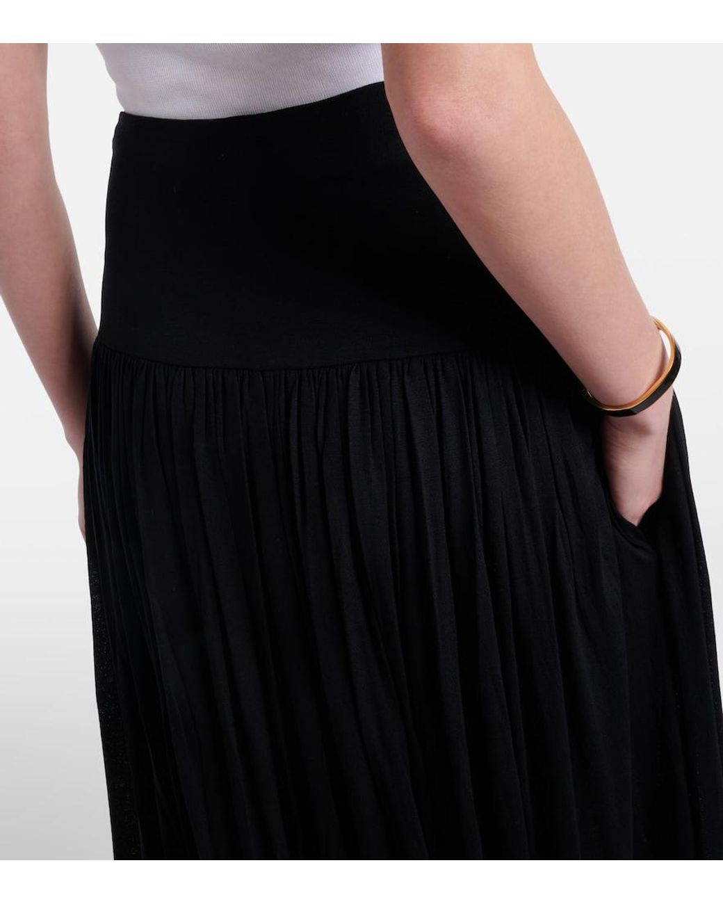 Totême Black Gathered Jersey Midi Skirt