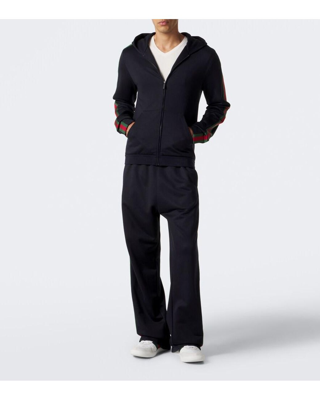 Gucci Blue Web Stripe Silk And Cotton Jersey Hoodie for men
