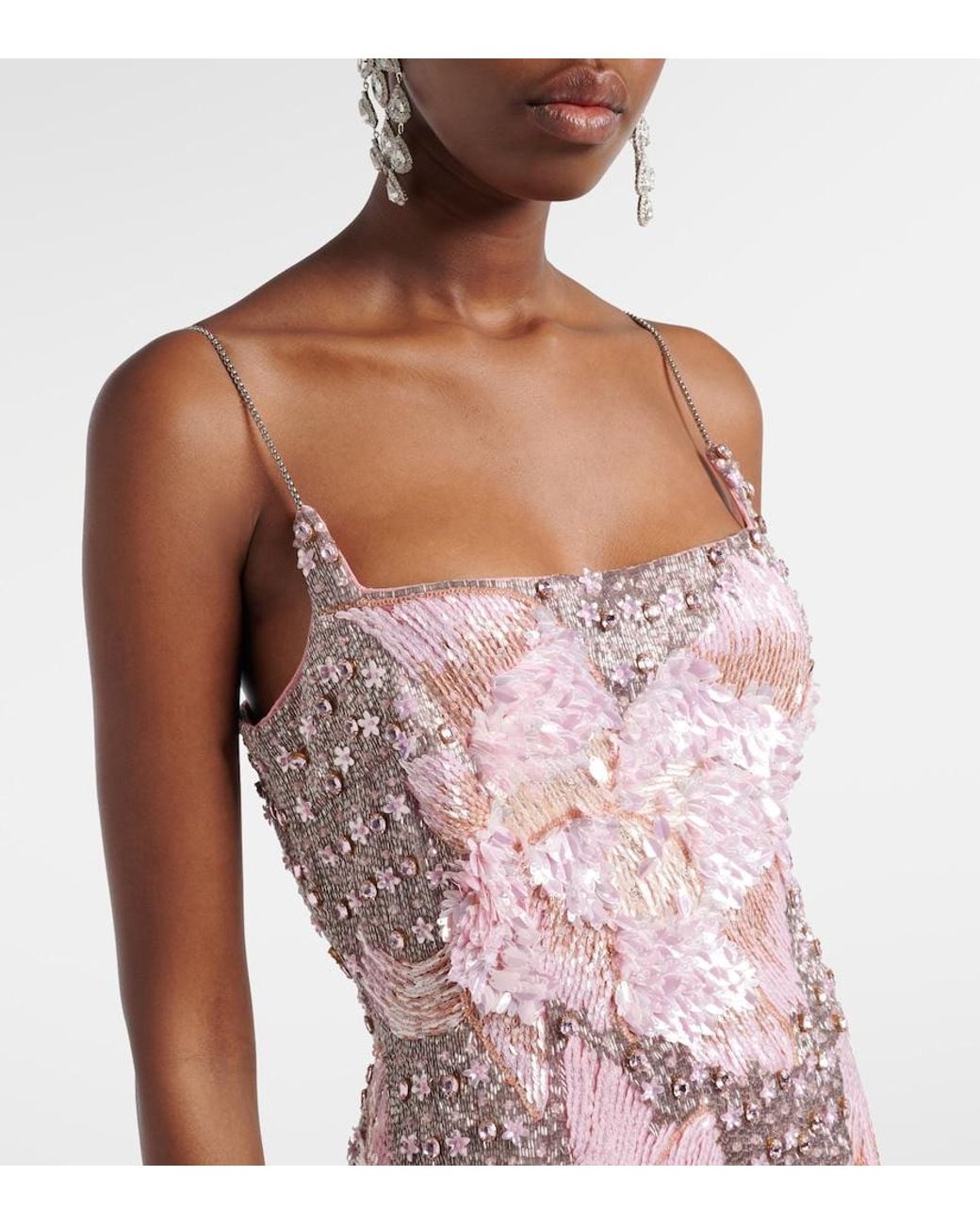 La Fuori Pink Embellished Floral Minidress