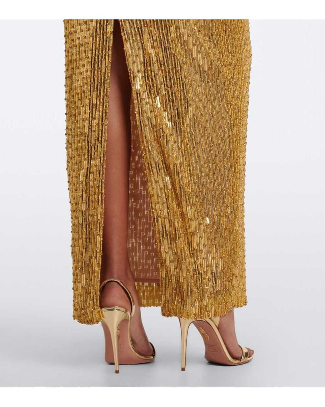 Rachel Gilbert Metallic Rosalie Draped Embellished Bustier Gown