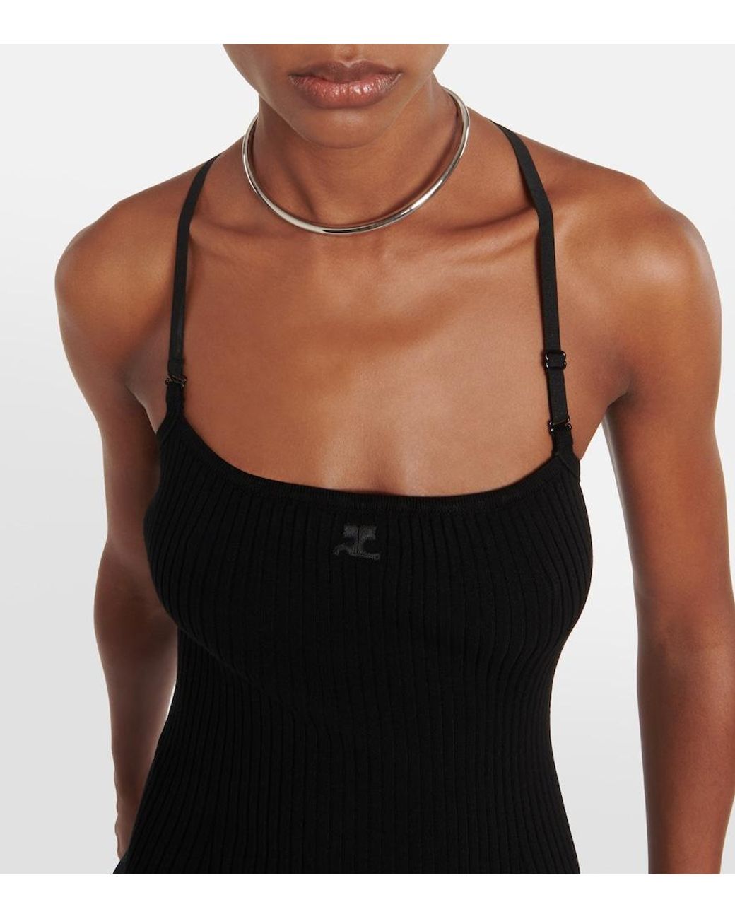 Courreges Black Ribbed-Knit Minidress