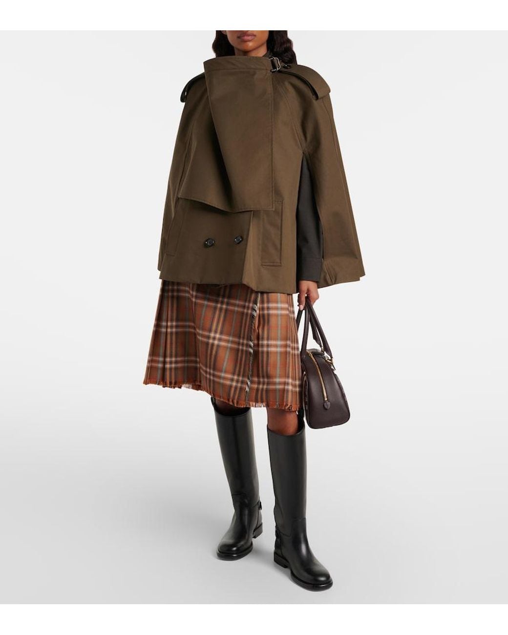 Burberry Brown Check Wool Midi Skirt
