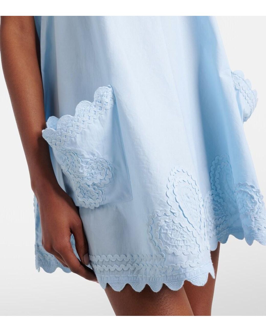 Juliet Dunn Blue Embroidered Cotton Minidress