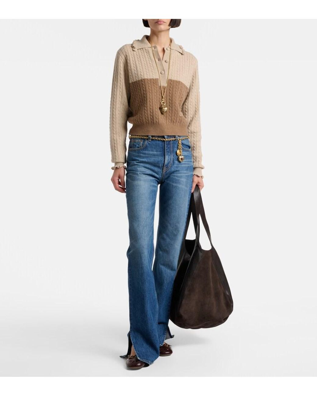 Chloé Brown Misty Cutout Leather Ballet Flats