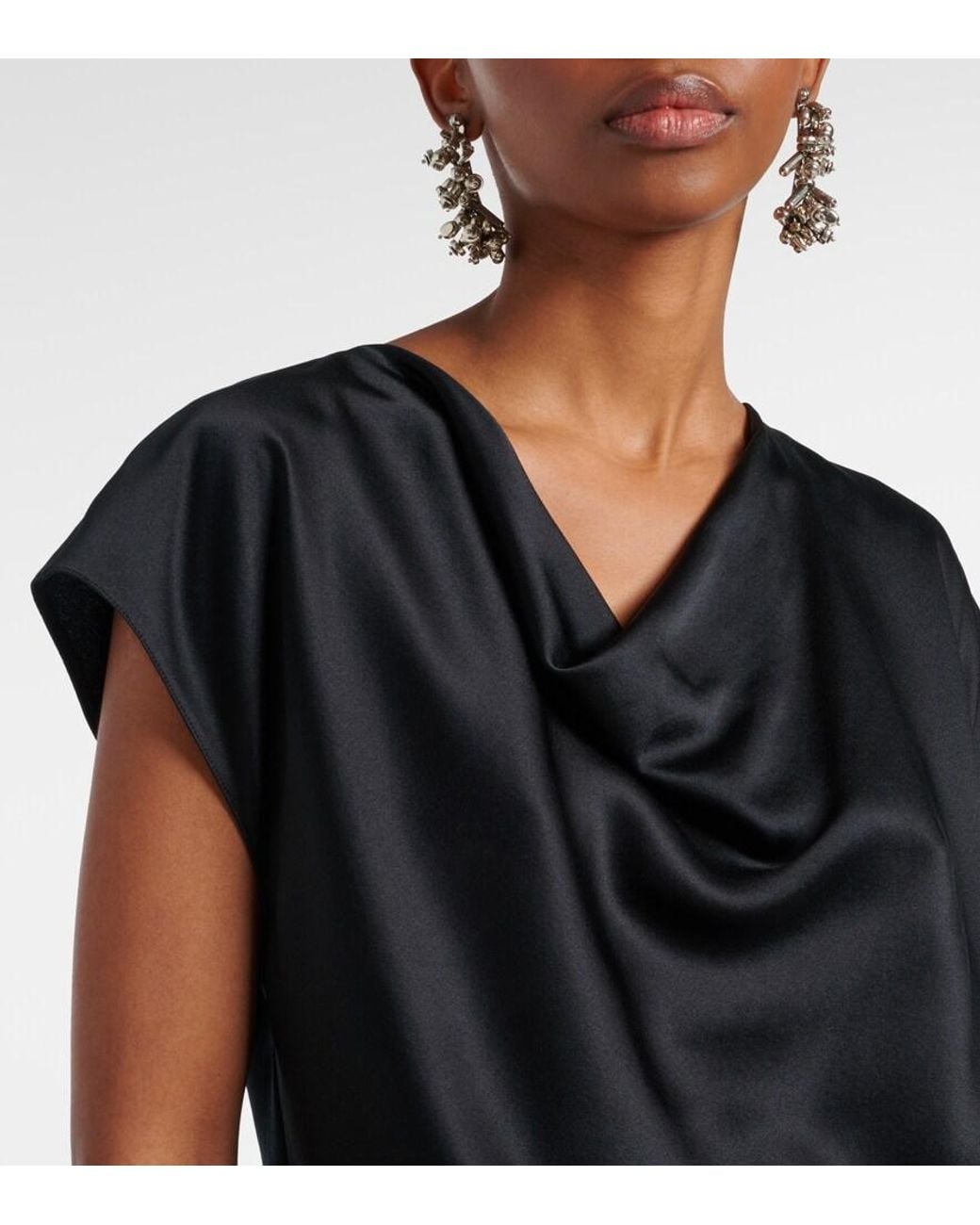 Vince Black Draped Silk Satin Top