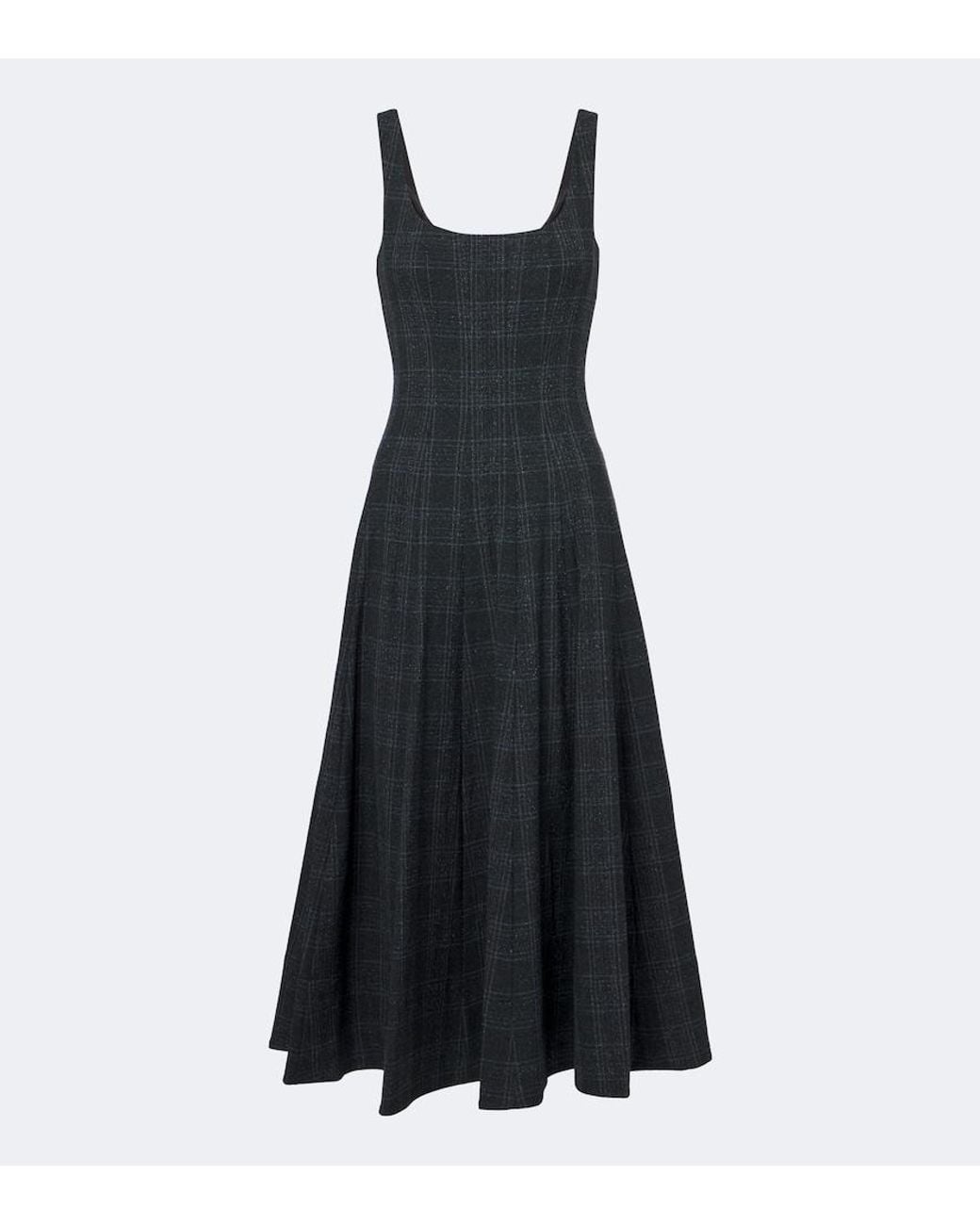 Staud Black Wells Checked Midi Dress