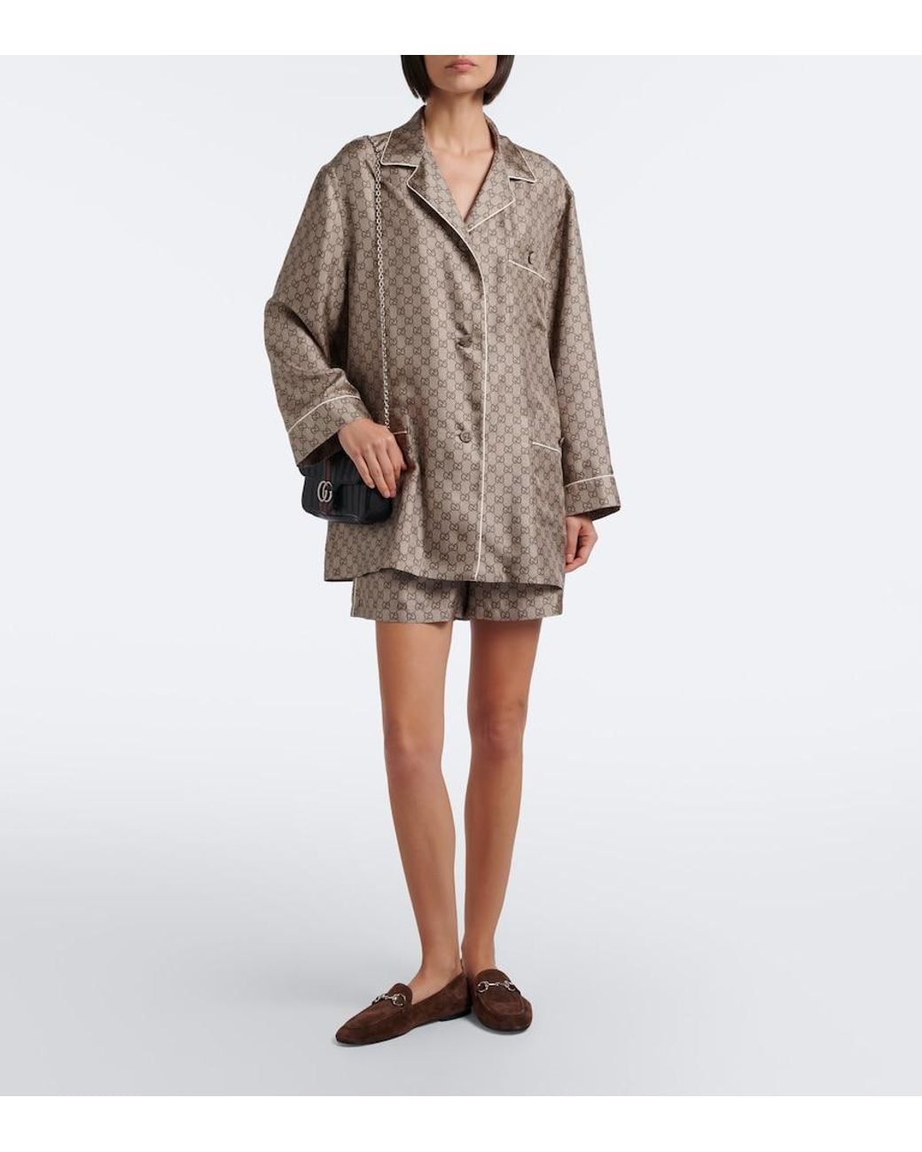 Gucci Brown Gg Silk Twill Pajama Shirt